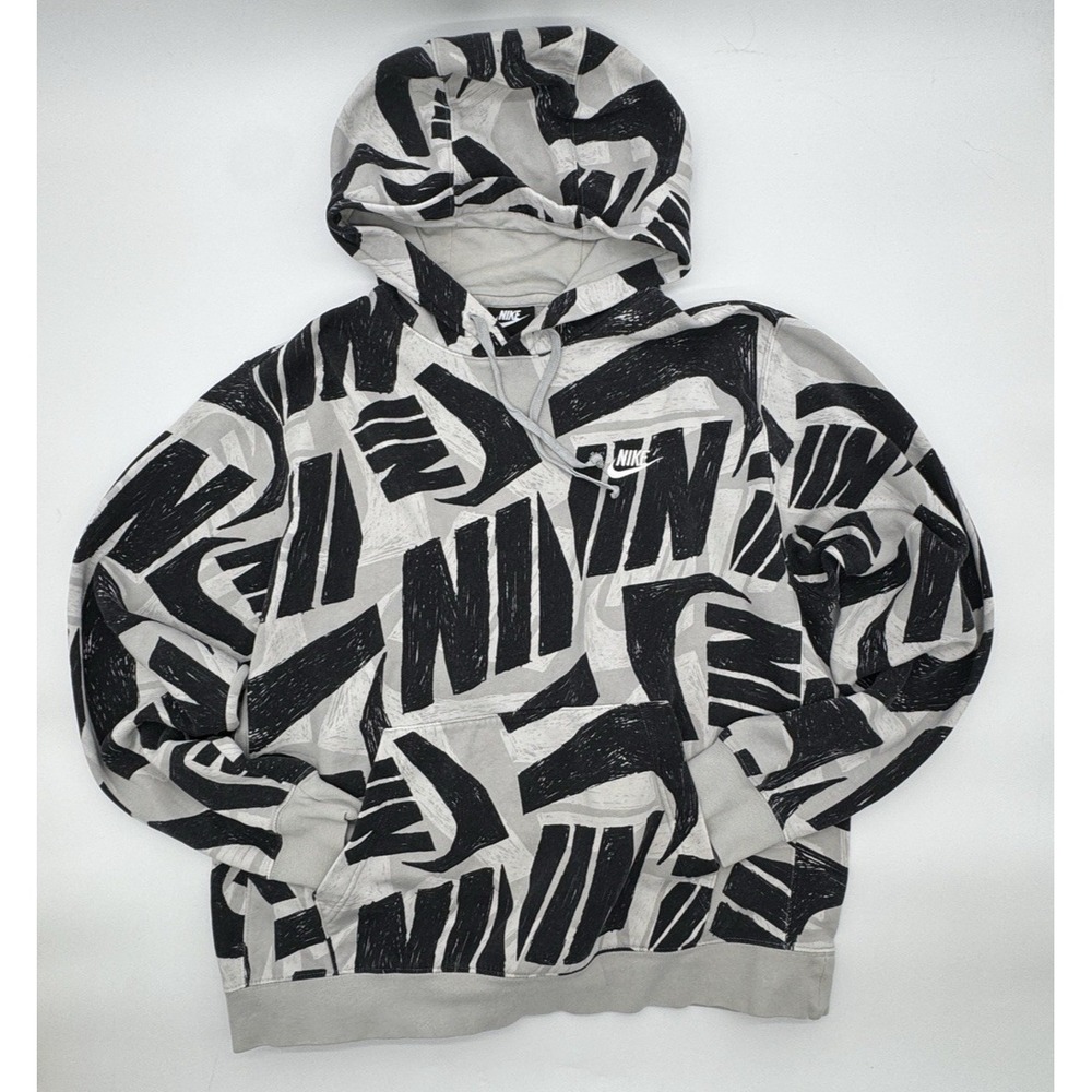 NIKE Sportswear Men's‎ NSW Futura Club Allover Print Pullover Fleece Hoodie Sz L